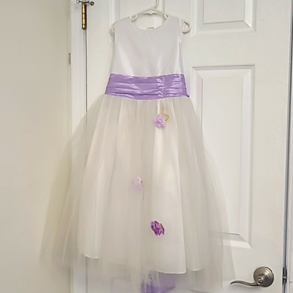 Flower Girl Dress White and Purple Flowers